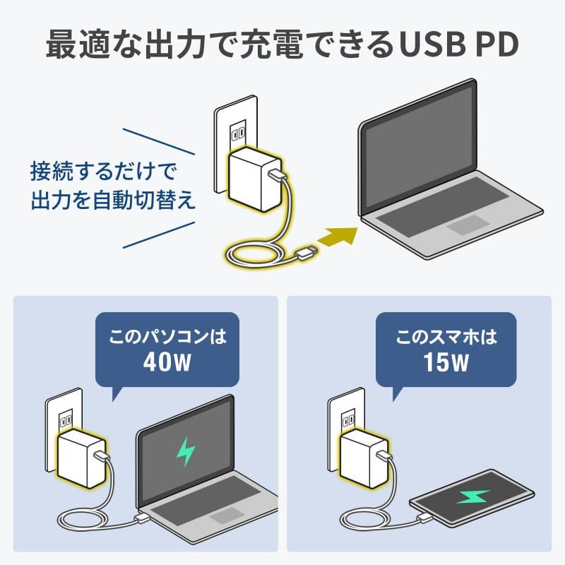 SANWASUPPLY(サンワサプライ) USB PD対応AC充電器(PD100W/TypeC