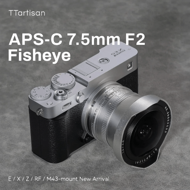 【銘匠光学】APS-Cセンサー対応のマニュアルフォーカス魚眼レンズ「7.5mm f/2 C Fisheye シルバー」